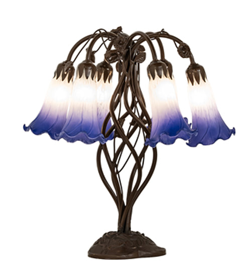 18" High Blue/White Pond Lily 6 Light Table Lamp