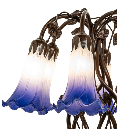 18" High Blue/White Pond Lily 6 Light Table Lamp