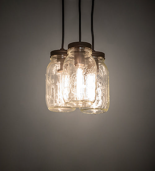 9" Wide Mason Jar 3 Light Pendant