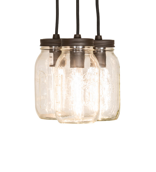 9" Wide Mason Jar 3 Light Pendant