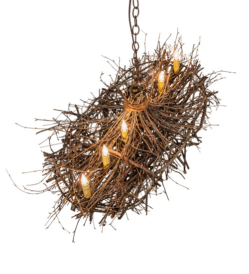 32" Long Twigs 6 Light Oblong Chandelier