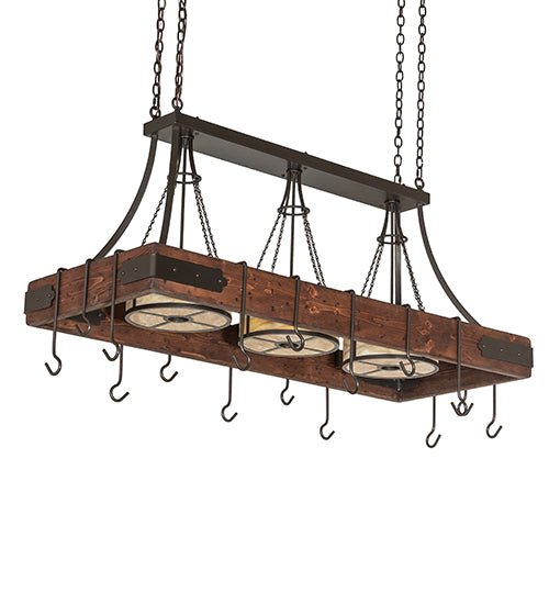 60" Long Steamboat 3 Light Pot Rack