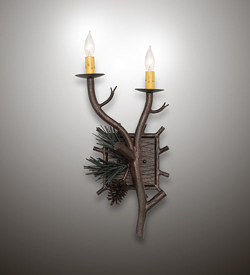 9.5" Wide Pinewood 2 Light Left Wall Sconce