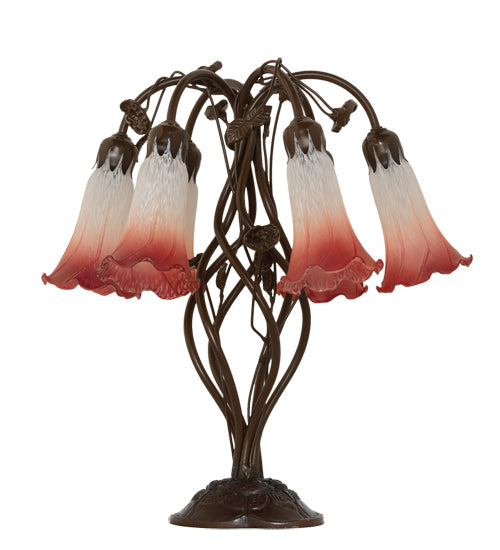 19" High Pink/White Tiffany Pond Lily 6 Light Table Lamp