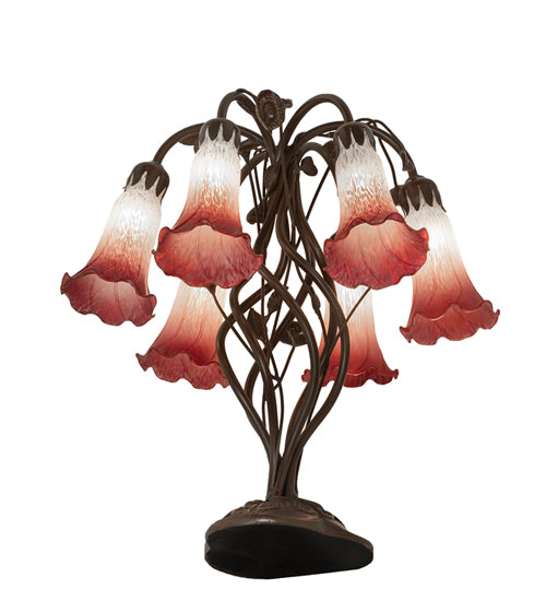 19" High Pink/White Tiffany Pond Lily 6 Light Table Lamp