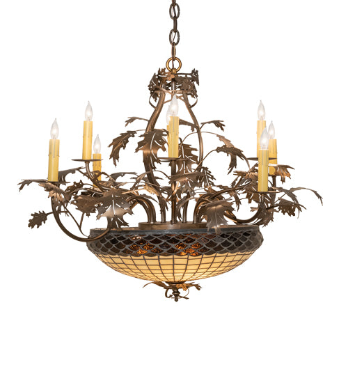 42" Long Greenbriar Oak 8 Arm Chandelier