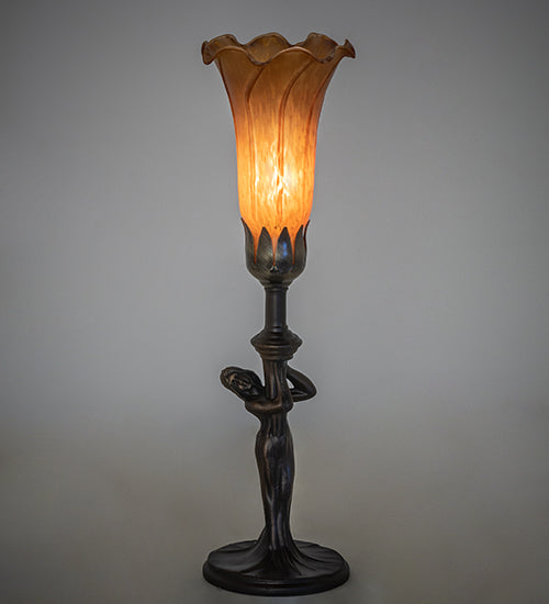 15" High Amber Tiffany Pond Lily Nouveau Lady Accent Lamp