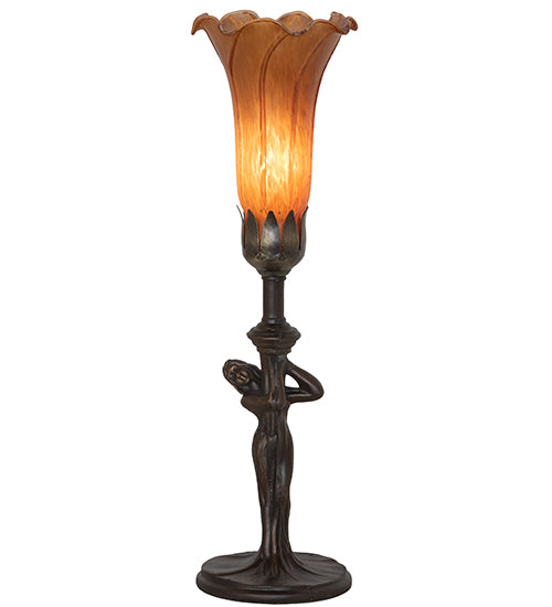 15" High Amber Tiffany Pond Lily Nouveau Lady Accent Lamp