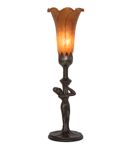 15" High Amber Tiffany Pond Lily Nouveau Lady Accent Lamp