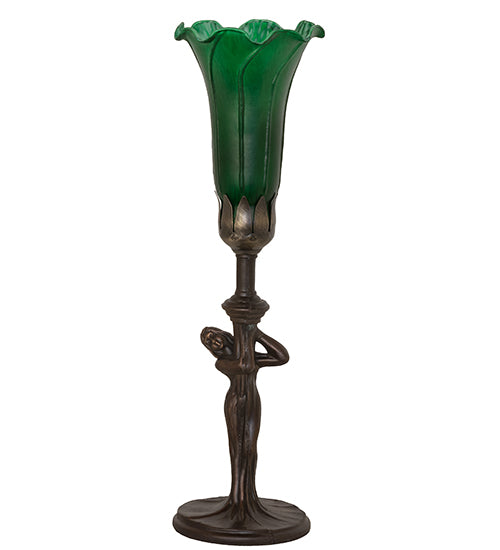 15" High Green Tiffany Pond Lily Nouveau Lady Accent Lamp