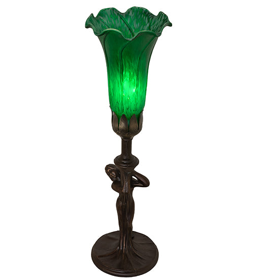 15" High Green Tiffany Pond Lily Nouveau Lady Accent Lamp