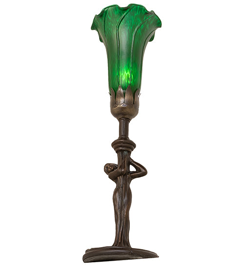 15" High Green Tiffany Pond Lily Nouveau Lady Accent Lamp