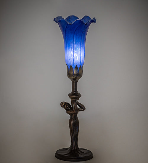 15" High Blue Tiffany Pond Lily Nouveau Lady Accent Lamp