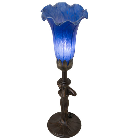 15" High Blue Tiffany Pond Lily Nouveau Lady Accent Lamp