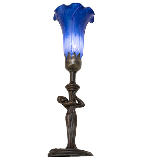 15" High Blue Tiffany Pond Lily Nouveau Lady Accent Lamp