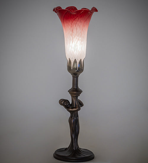 15" High Red/White Tiffany Pond Lily Nouveau Lady Accent Lamp