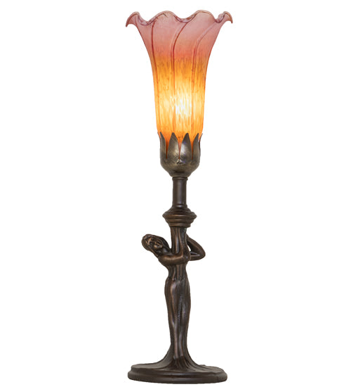 15" High Amber/Purple Tiffany Pond Lily Nouveau Lady Accent Lamp