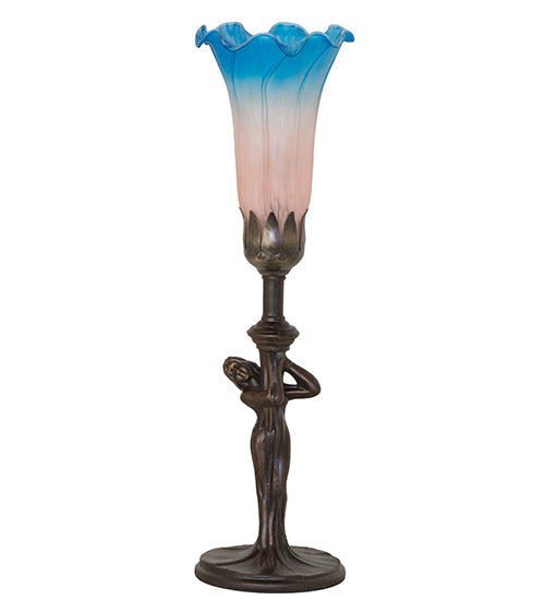 15" High Pink/Blue Tiffany Pond Lily Nouveau Lady Accent Lamp