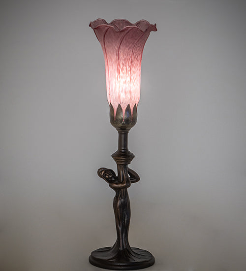 15" High Lavender Tiffany Pond Lily Nouveau Lady Accent Lamp