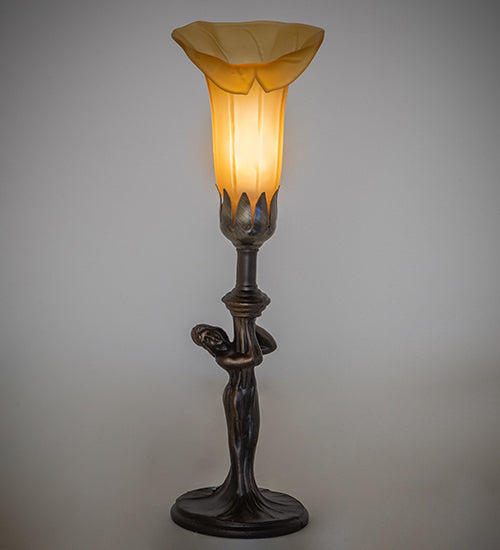 15" High Amber Tiffany Pond Lily Nouveau Lady Accent Lamp