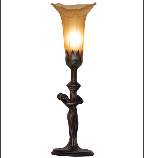 15" High Amber Tiffany Pond Lily Nouveau Lady Accent Lamp