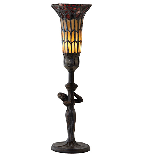 15" High Stained Glass Pond Lily Nouveau Lady Accent Lamp