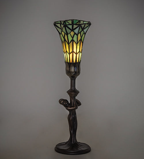 15" High Stained Glass Pond Lily Nouveau Lady Accent Lamp