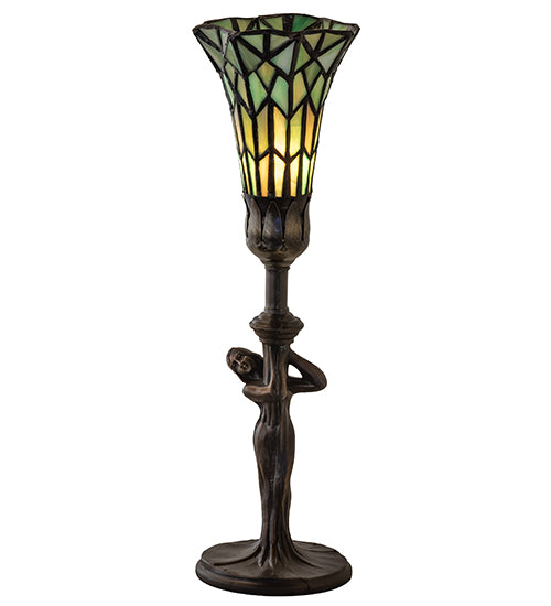 15" High Stained Glass Pond Lily Nouveau Lady Accent Lamp