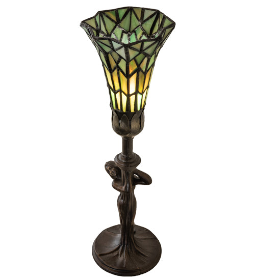 15" High Stained Glass Pond Lily Nouveau Lady Accent Lamp