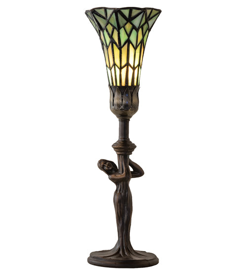 15" High Stained Glass Pond Lily Nouveau Lady Accent Lamp