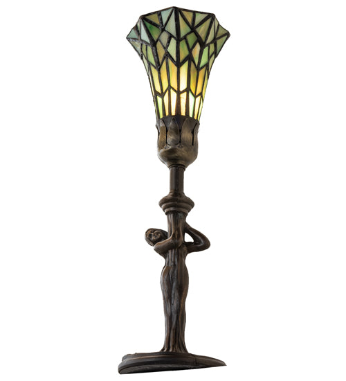 15" High Stained Glass Pond Lily Nouveau Lady Accent Lamp