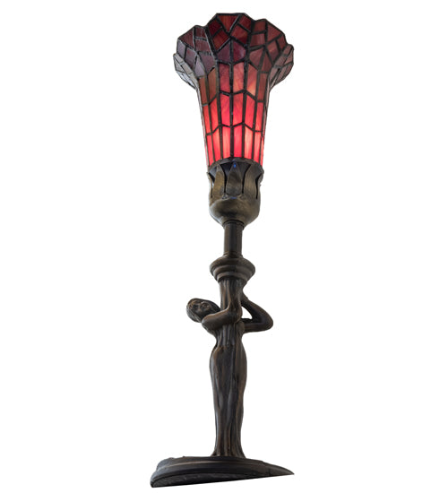 15" High Stained Glass Pond Lily Nouveau Lady Accent Lamp