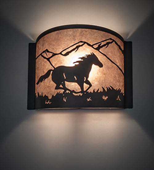 12" Wide Running Horses Wall Sconce