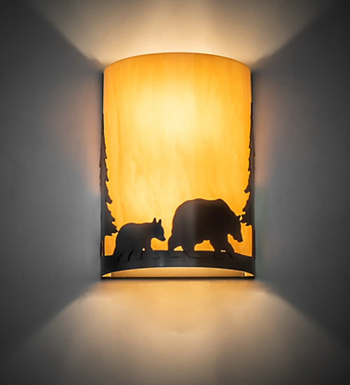 10" Wide Pine Tree And Bear Wall Sconce