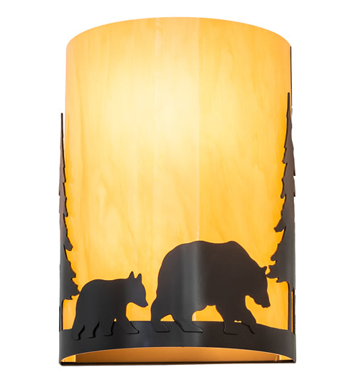 10" Wide Pine Tree And Bear Wall Sconce