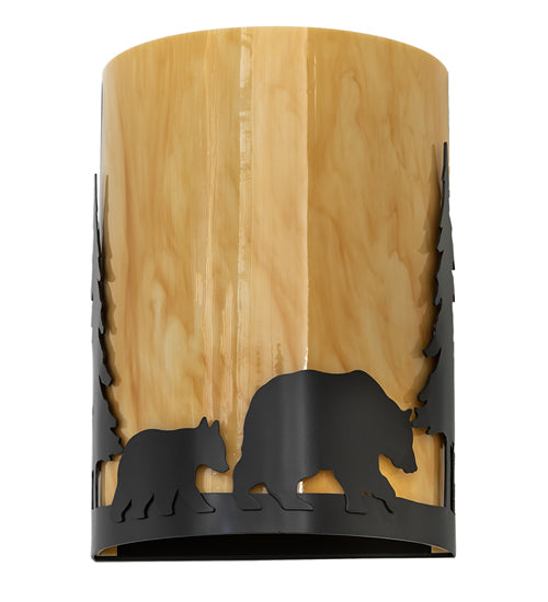 10" Wide Pine Tree And Bear Wall Sconce