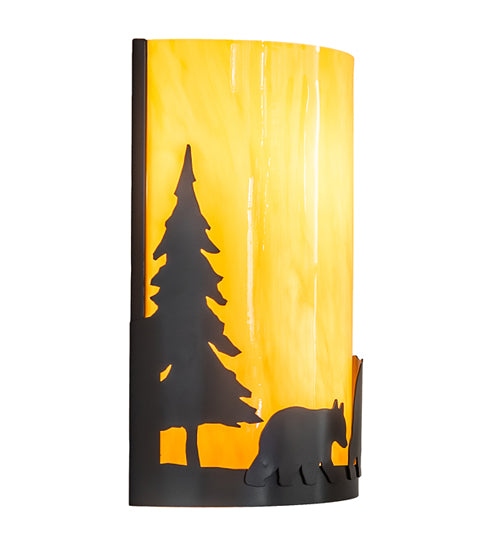 10" Wide Pine Tree And Bear Wall Sconce