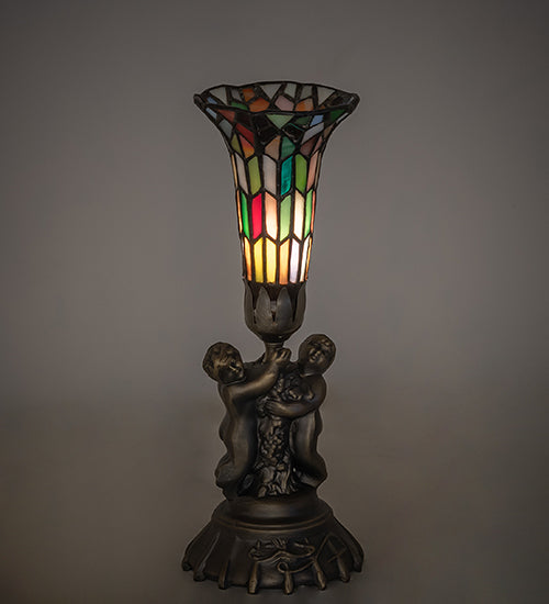 13" High Stained Glass Pond Lily Twin Cherub Accent Lamp