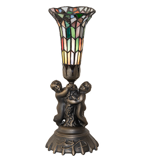 13" High Stained Glass Pond Lily Twin Cherub Accent Lamp