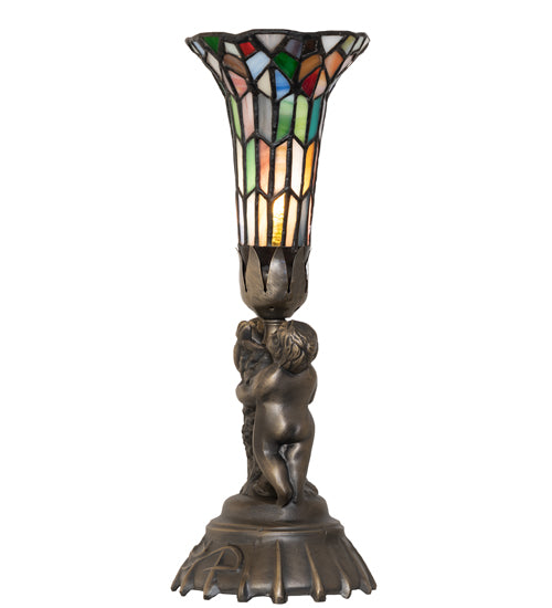 13" High Stained Glass Pond Lily Twin Cherub Accent Lamp