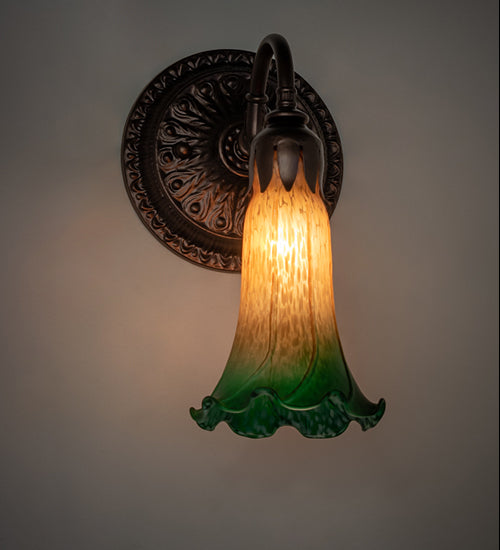 5.5" Wide Amber/Green Tiffany Pond Lily Wall Sconce