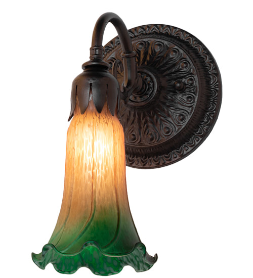 5.5" Wide Amber/Green Tiffany Pond Lily Wall Sconce