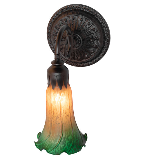 5.5" Wide Amber/Green Tiffany Pond Lily Wall Sconce