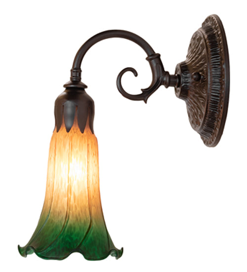 5.5" Wide Amber/Green Tiffany Pond Lily Wall Sconce