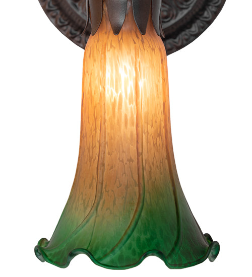 5.5" Wide Amber/Green Tiffany Pond Lily Wall Sconce