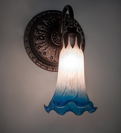 5.5" Wide Pink/Blue Tiffany Pond Lily Wall Sconce