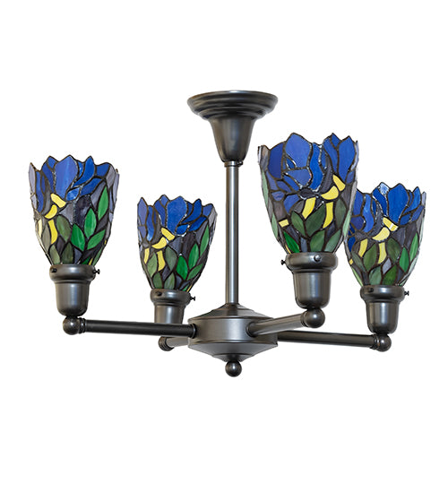 24" Wide Iris Revival 4 Light Chandelier