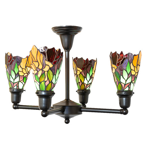 24" Wide Iris Revival 4 Light Chandelier