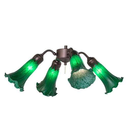 19" Wide Green Tiffany Pond Lily 4 Light Fan Light