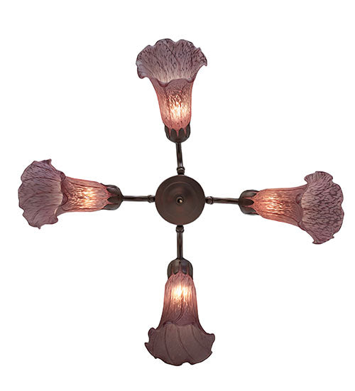 19" Wide Lavender Tiffany Pond Lily 4 Light Fan Light